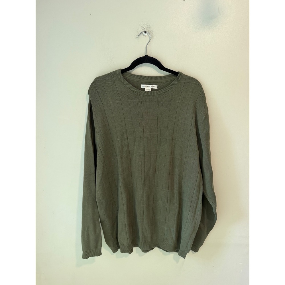 Geoffrey Beene Mens Olive Green Textured Grid Cotton Crewneck Sweater Large